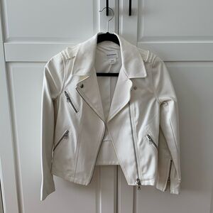 Club Monaco white bomber jacket with leather sleeves size XS